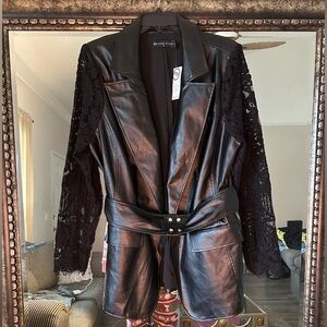 Fashion to Figure Black Lace Sleeve Blazer